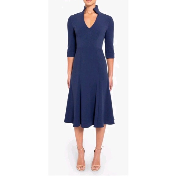 BLACK HALO Women's Dress Kensington Purple Knit Midi 3/4 Sleeve V Neck Size 10 - Picture 2 of 14